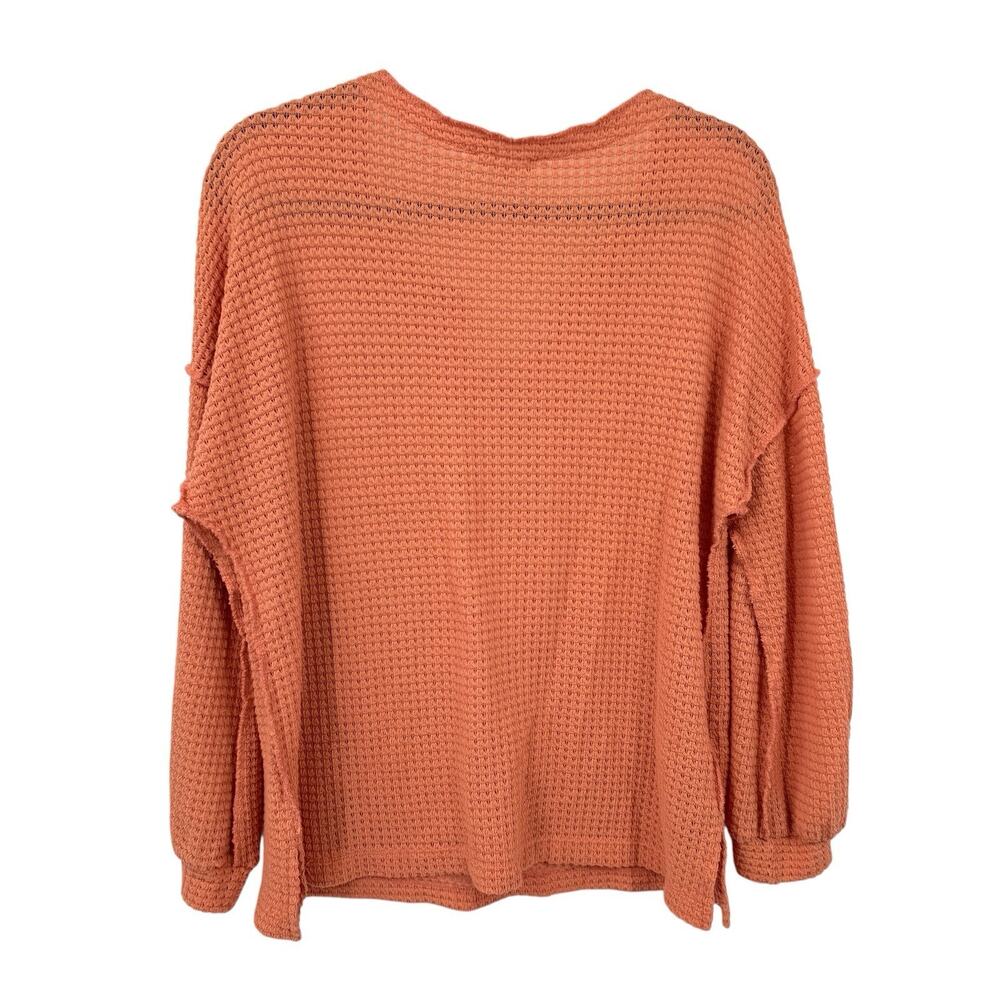 Elan Waffleknit Boyfriend Top Oversized V Neck Long Sleeve Grunge Slouchy Beach - Picture 3 of 11